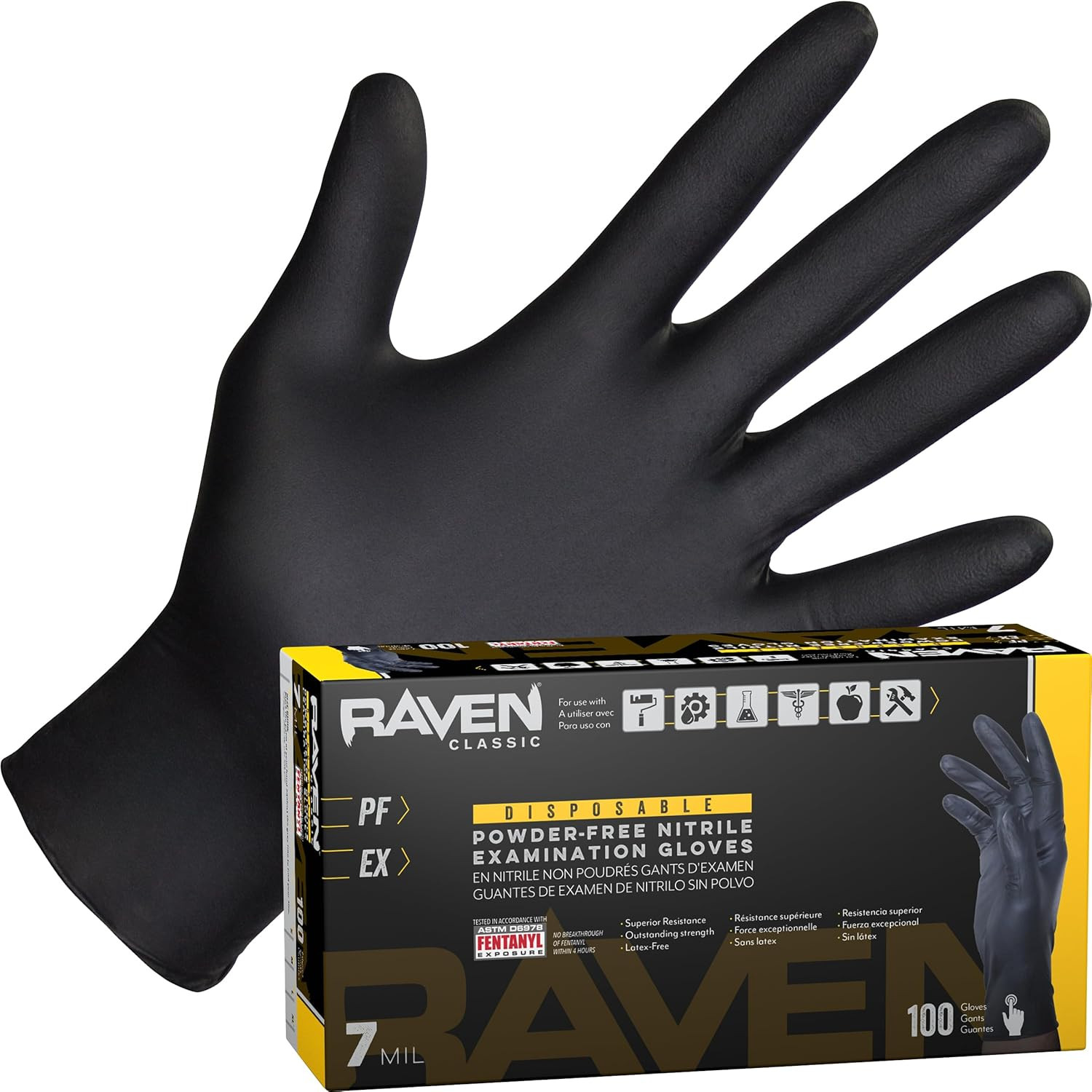 Safety 66519 Raven Powder-Free Nitrile Disposable Glove, X-Large, 7 Mil Thick (P