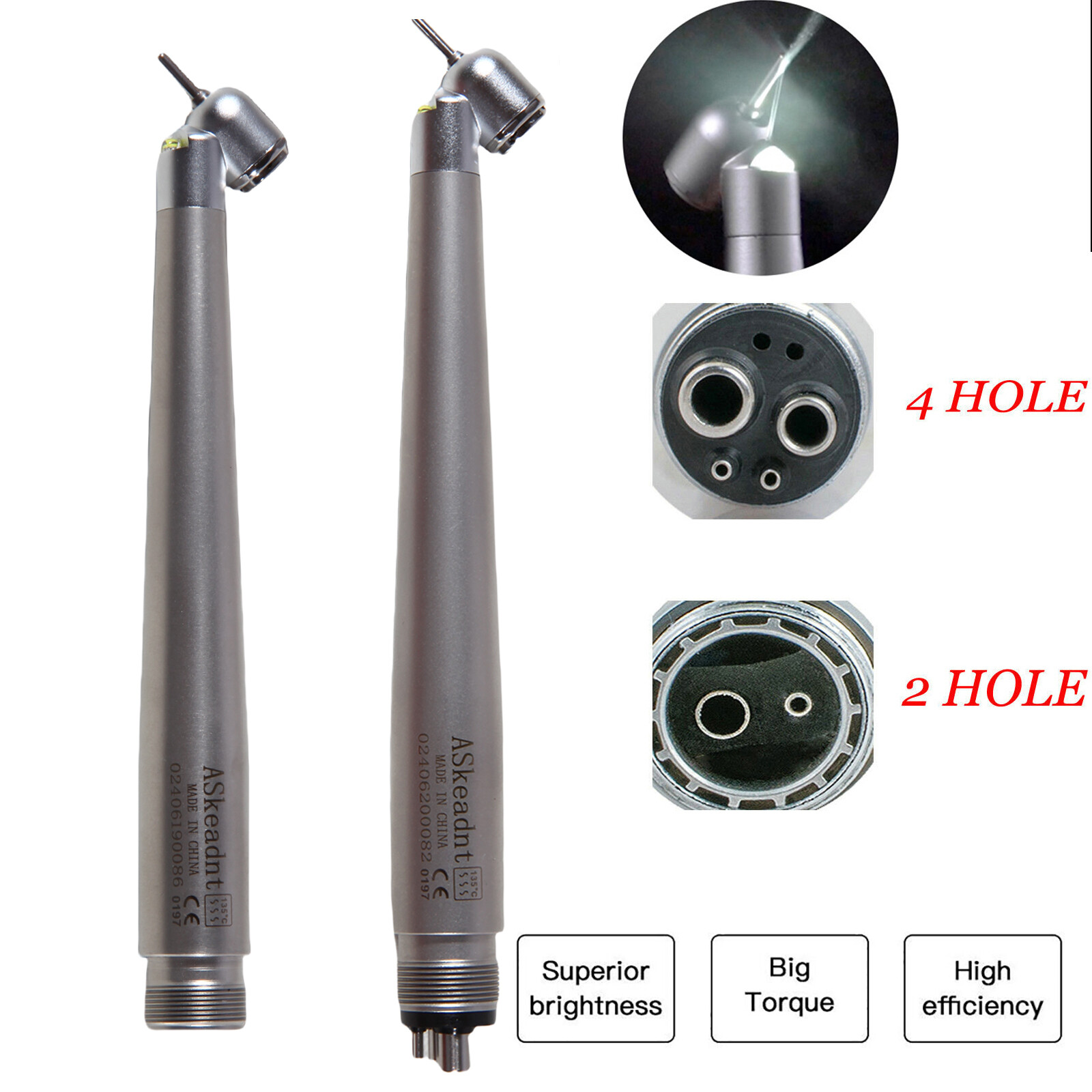 NSK Style Dental Surgical 45° Degree LED High Speed Handpiece Turbine 2/4Hole SK
