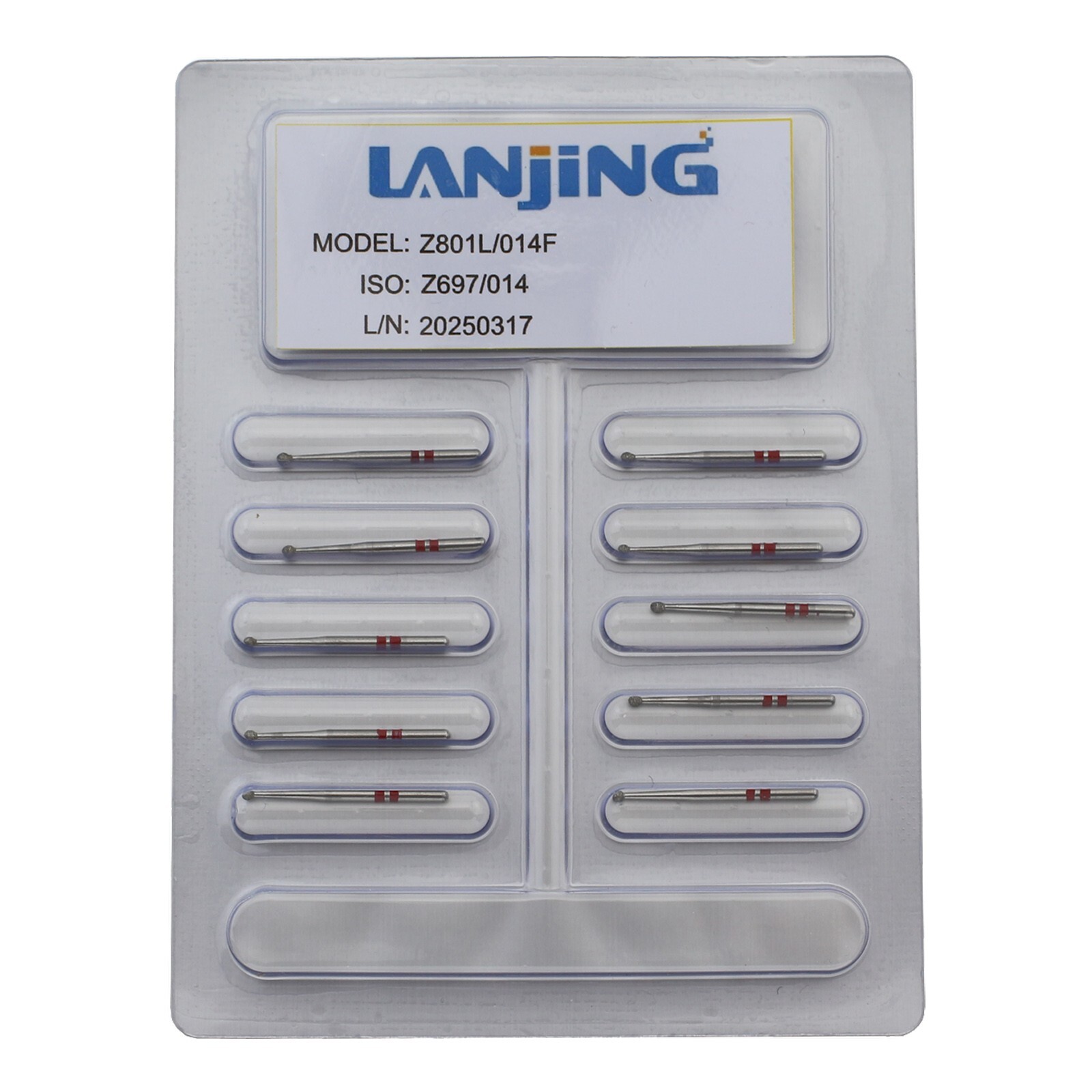 Dental Zirconia Cutting Diamond Burs Round FG Z801L/014F Fine 22mm Long Shank