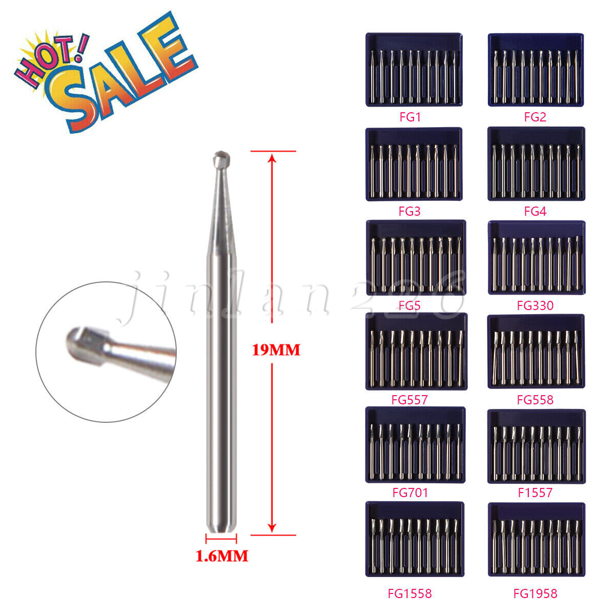 Carbide Bur, FG, #1/4, 1/2, 1, 2, 4, 6, 8 Bur, Round Dental
