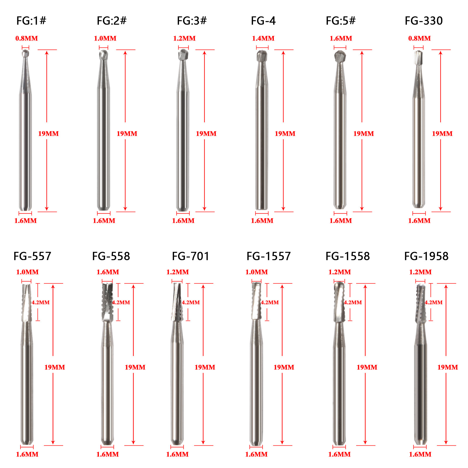 10pc/1pack Fresas de acero de carburo tungsteno FG redondas Drill Alta velocidad