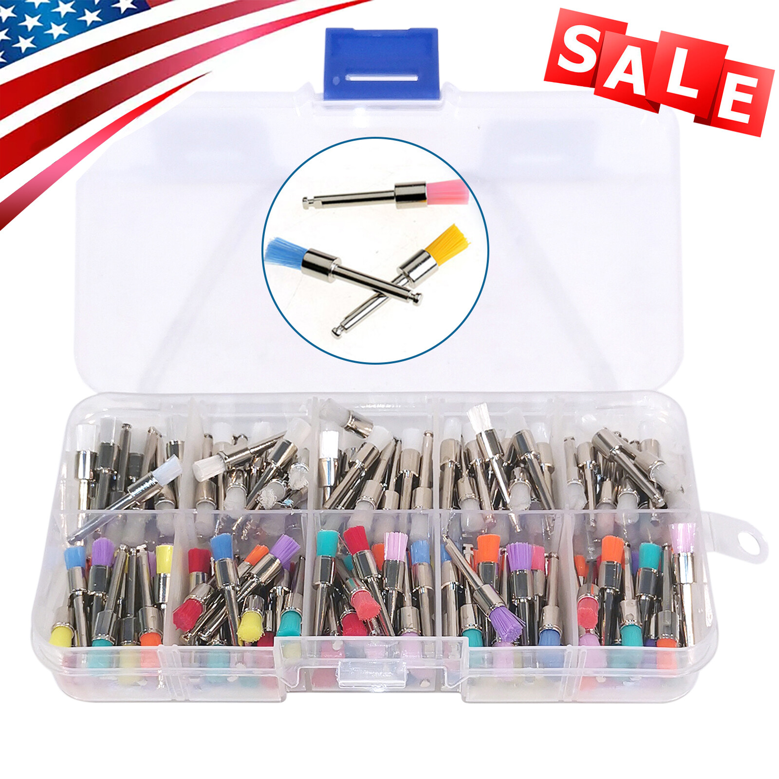 200Pcs/Box Dental Nylon Materials Closure Flat Polishing Prophylaxis Brushes USA