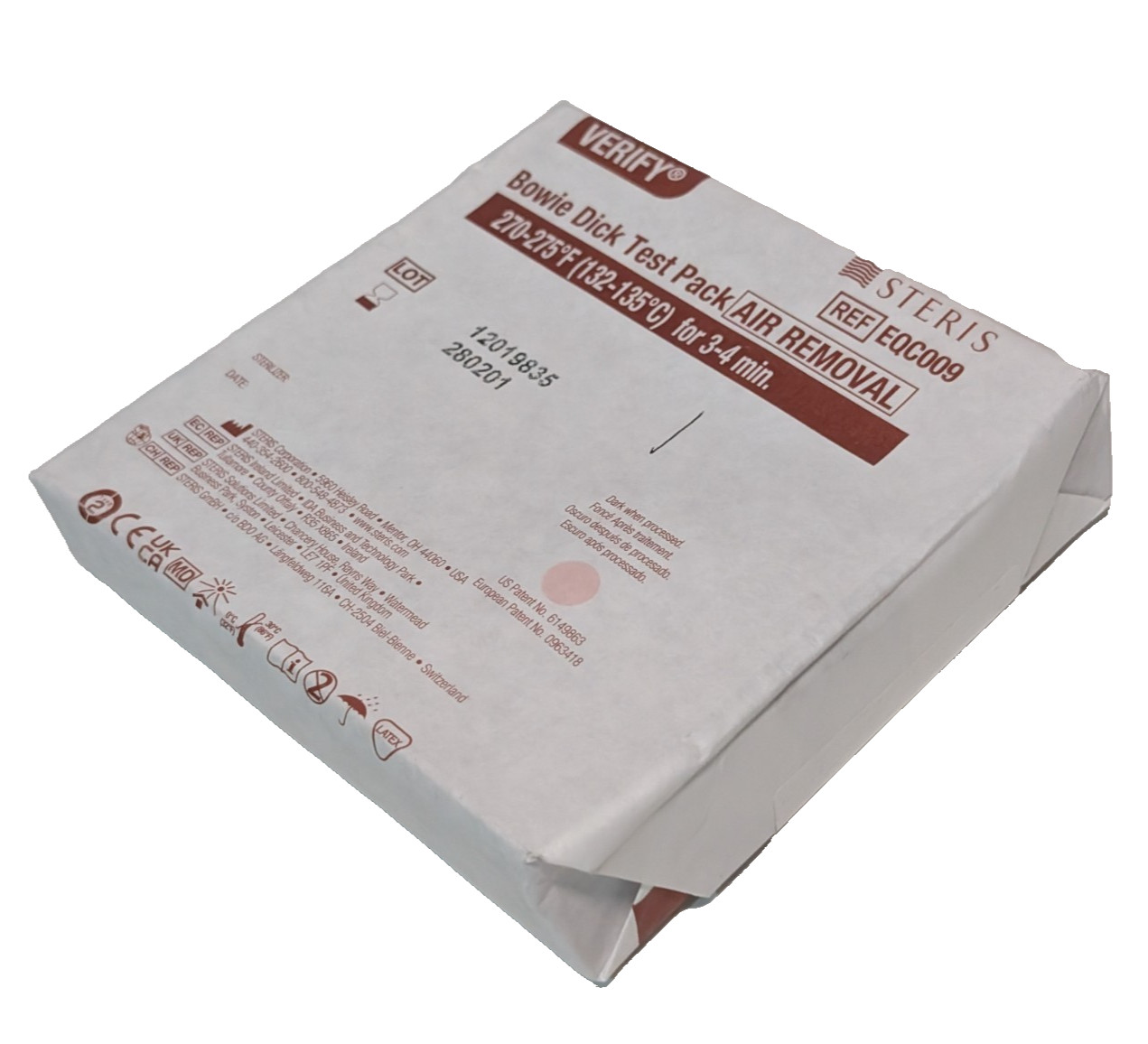 Steris EQC009 Verify Bowie Dick Test Pack Air Removal for Autoclaves/Steam Ster.