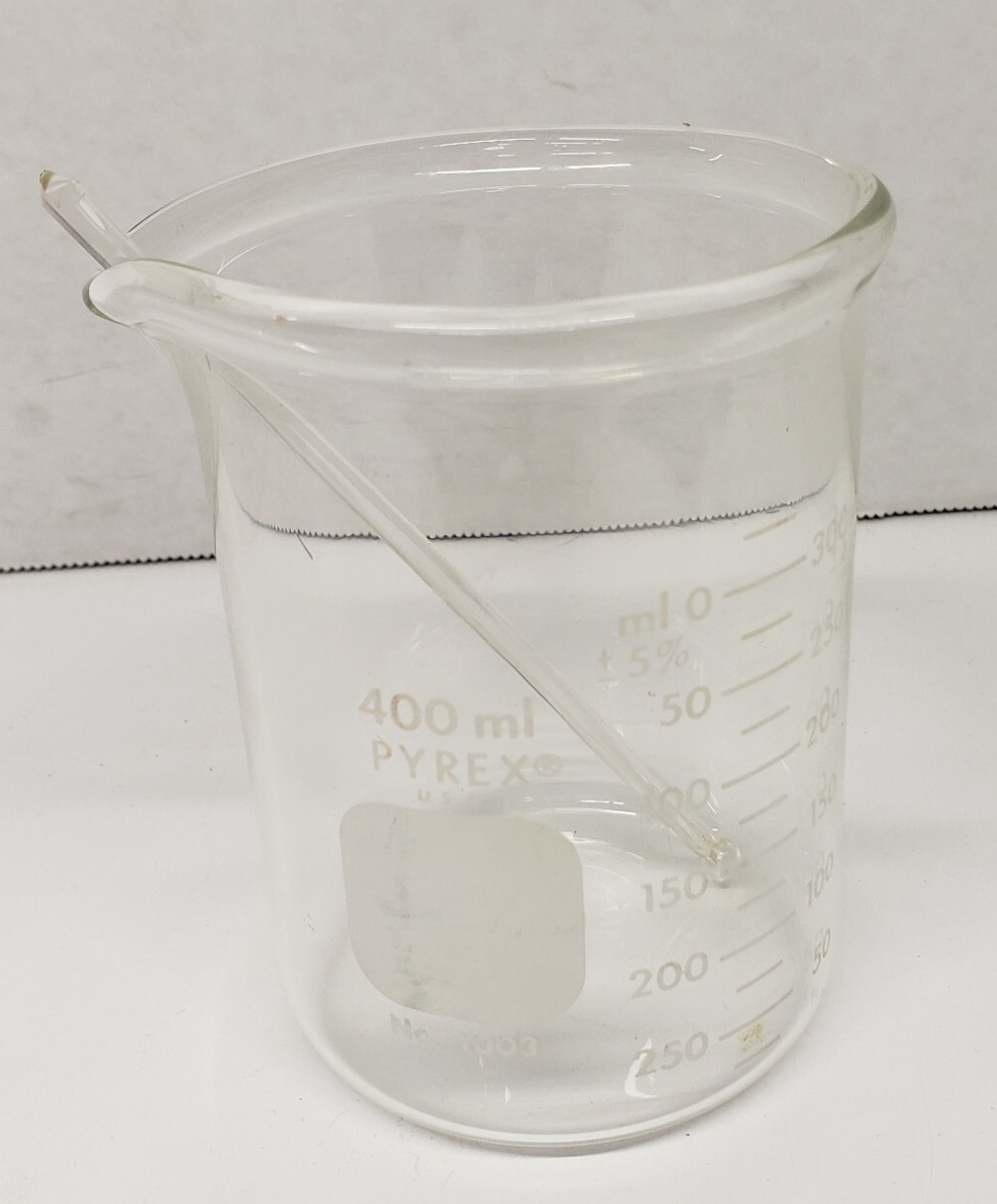 400ml Glass Beaker, Griffin Low Form Graduated, PYREX No. 1003 USA w/ Stir Stick