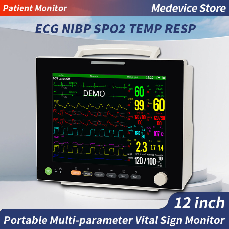 12.1″ TFT Patient Monitor ECG/NIBP/SPO2/RESP/TEMP trends/alarm with Printer