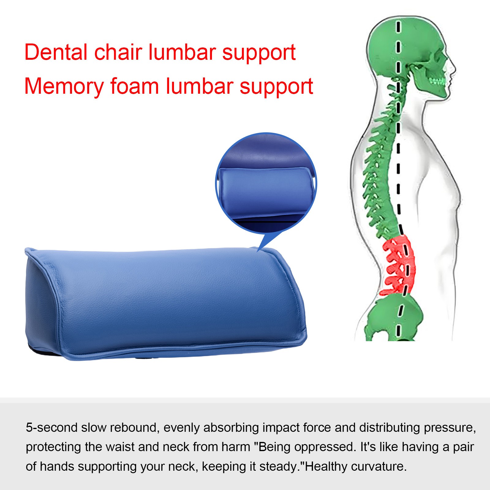 Dental Chair Neck Pillow Lumbar Cushion Memory Foam Microfiber Leather Dark Blue