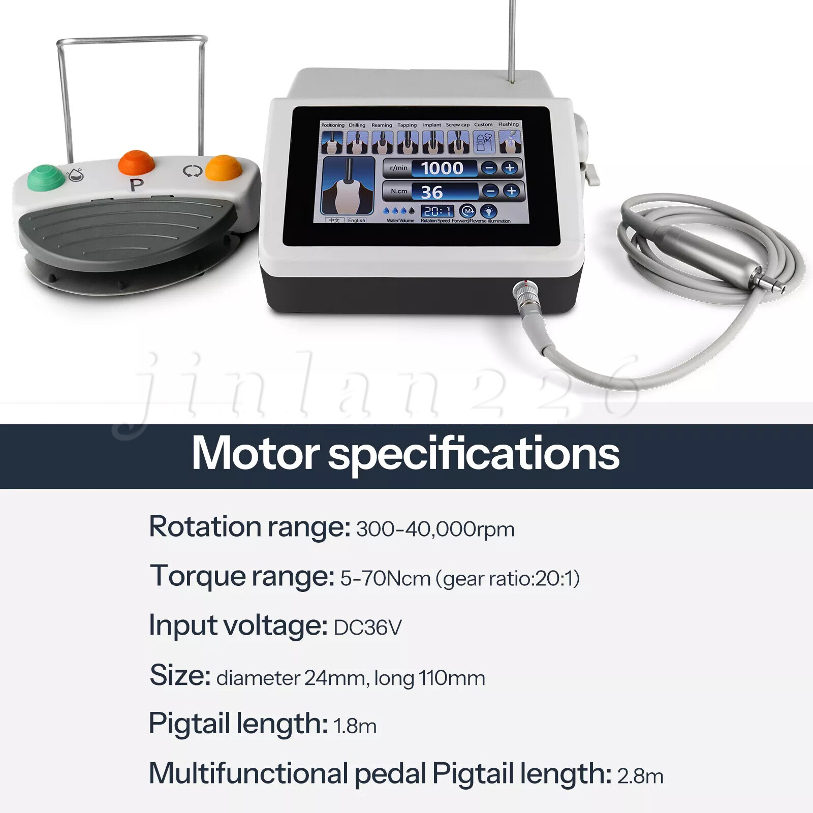 Dental Implant Surgical Brushless Motor Touch Screen with LED 20:1 Contra Angle