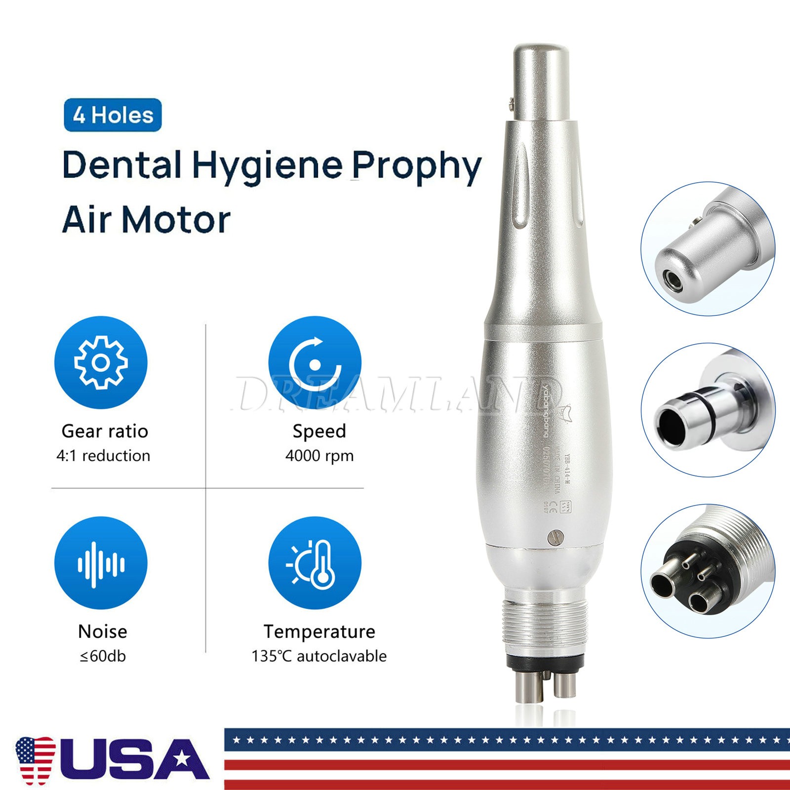 Premium Style Dental Hygiene Prophy Handpiece Air Motor 4 Holes & 4:1 Nose cone