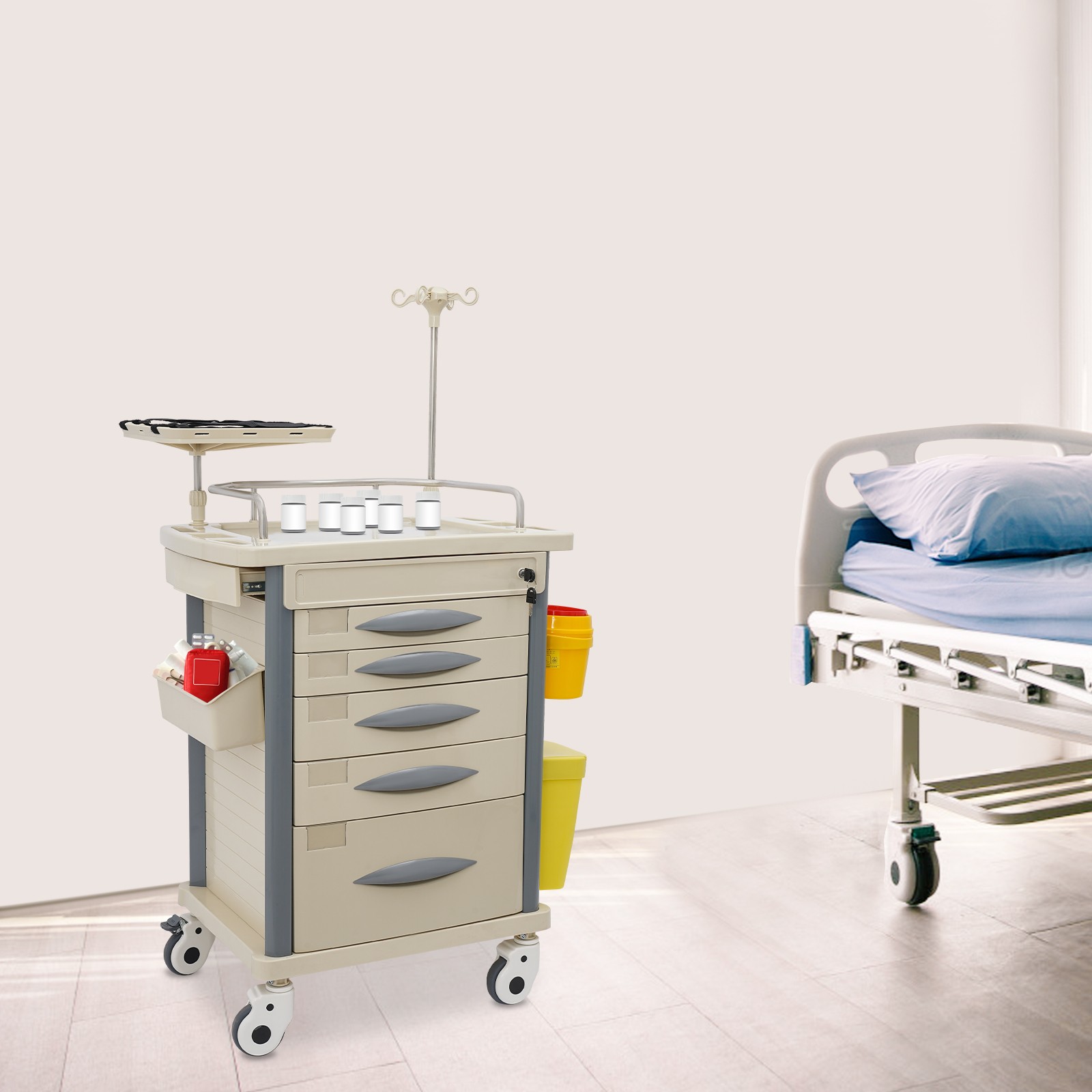 Medical Rolling Crash Cart Nursing Center Salon 5 Drawers Mobile Trolley Cart US