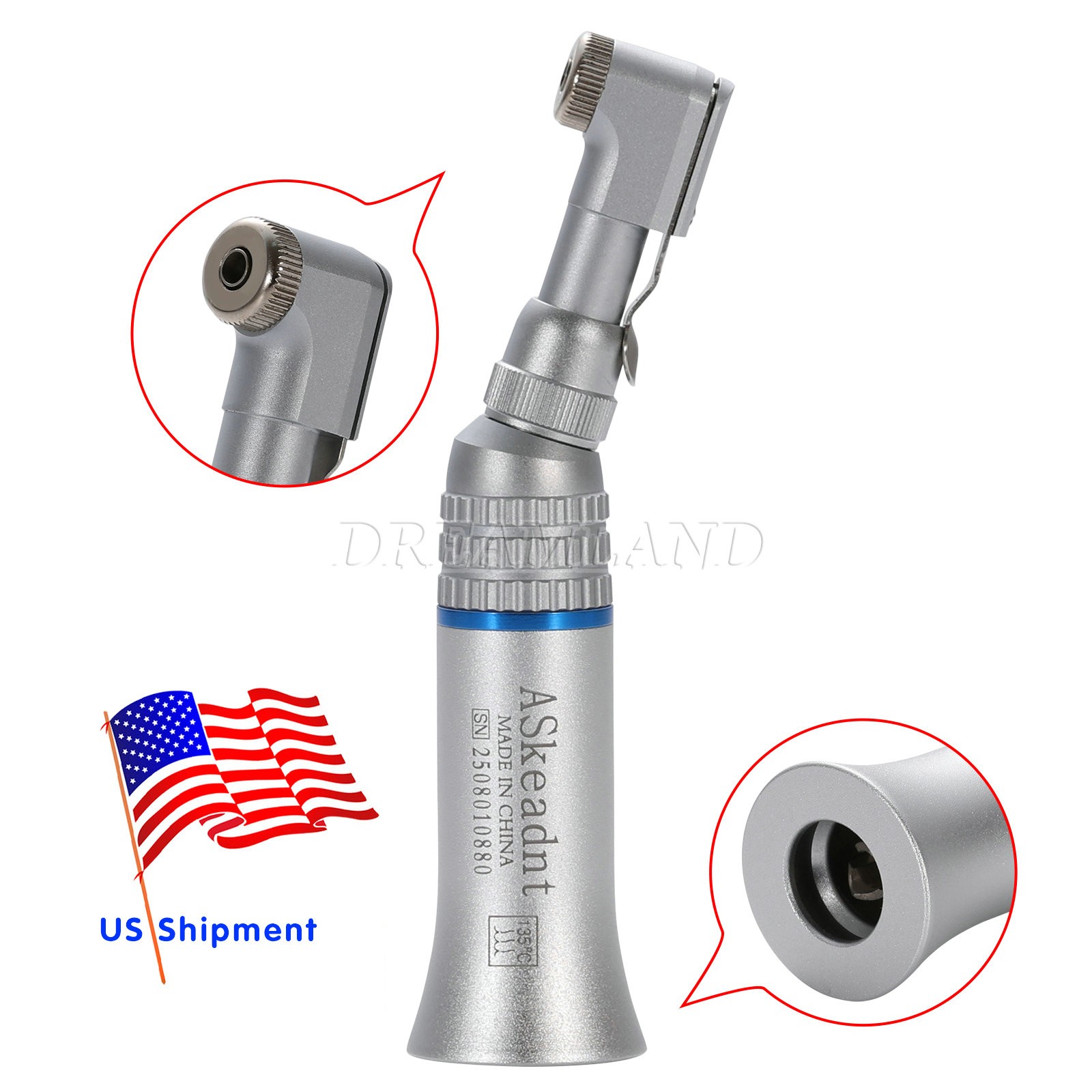 Dental Contra Angle Handpiece Low Speed For E-type Motors Latch Chuck Handpiece