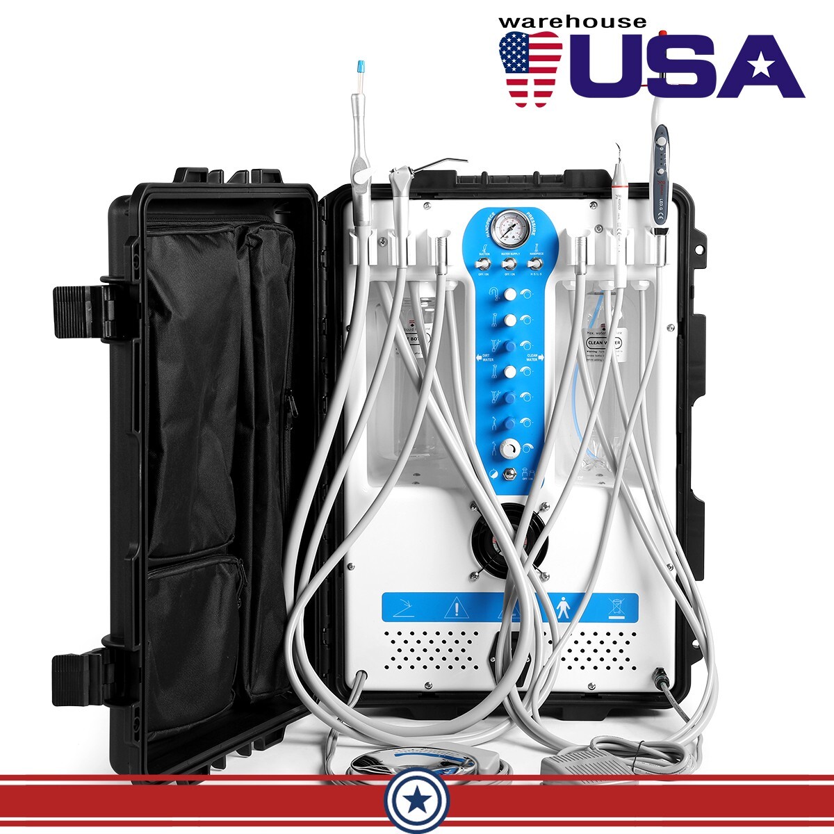 Portable Dental Chair Delivery Unit 600W Oil-Free Compressor 3-Way Syringe P206S