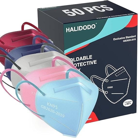 HALIDODO 50 Packs KN95 Face Mask Disposable 5-Ply Breathable & Comfortable Fi…
