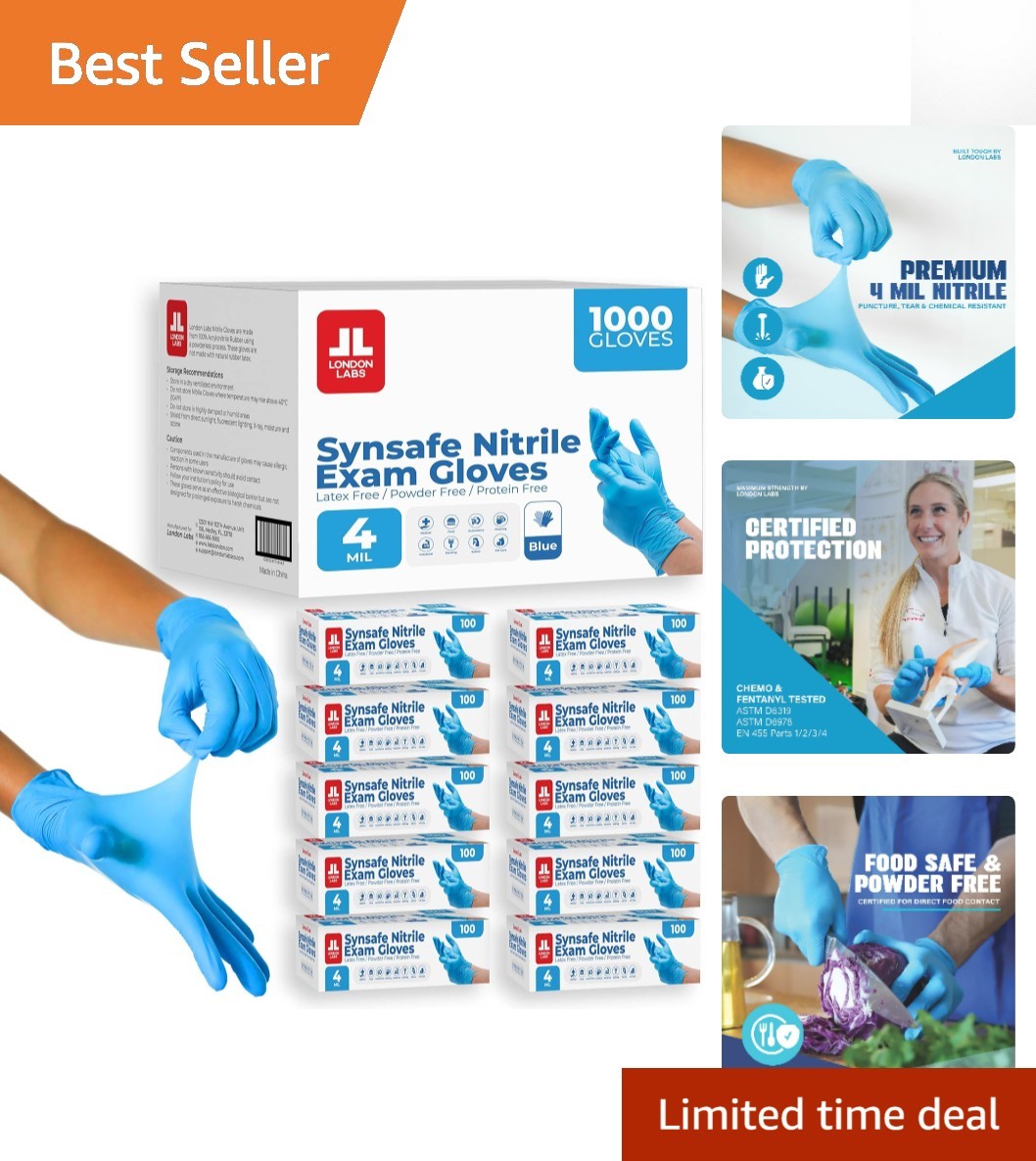 Versatile Blue Nitrile Exam Gloves – Latex-Free, 4 Mil, Allergy Safe, 1000 Count