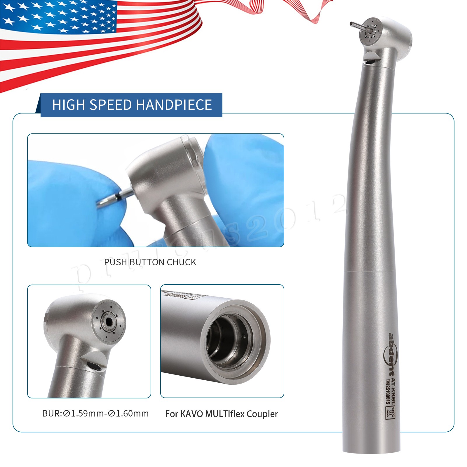 Abdent Dental Fiber Optic LED Handpiece 4 Spray/4 Hole LED Coupling Fit KAVO