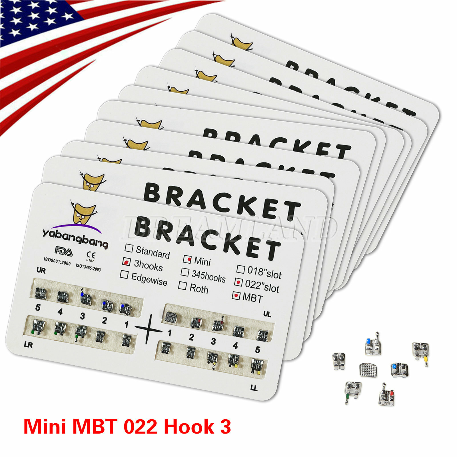 10-100 Packs Dental Orthodontic Brackets Braces Mini MBT .022 Hooks 3 USA