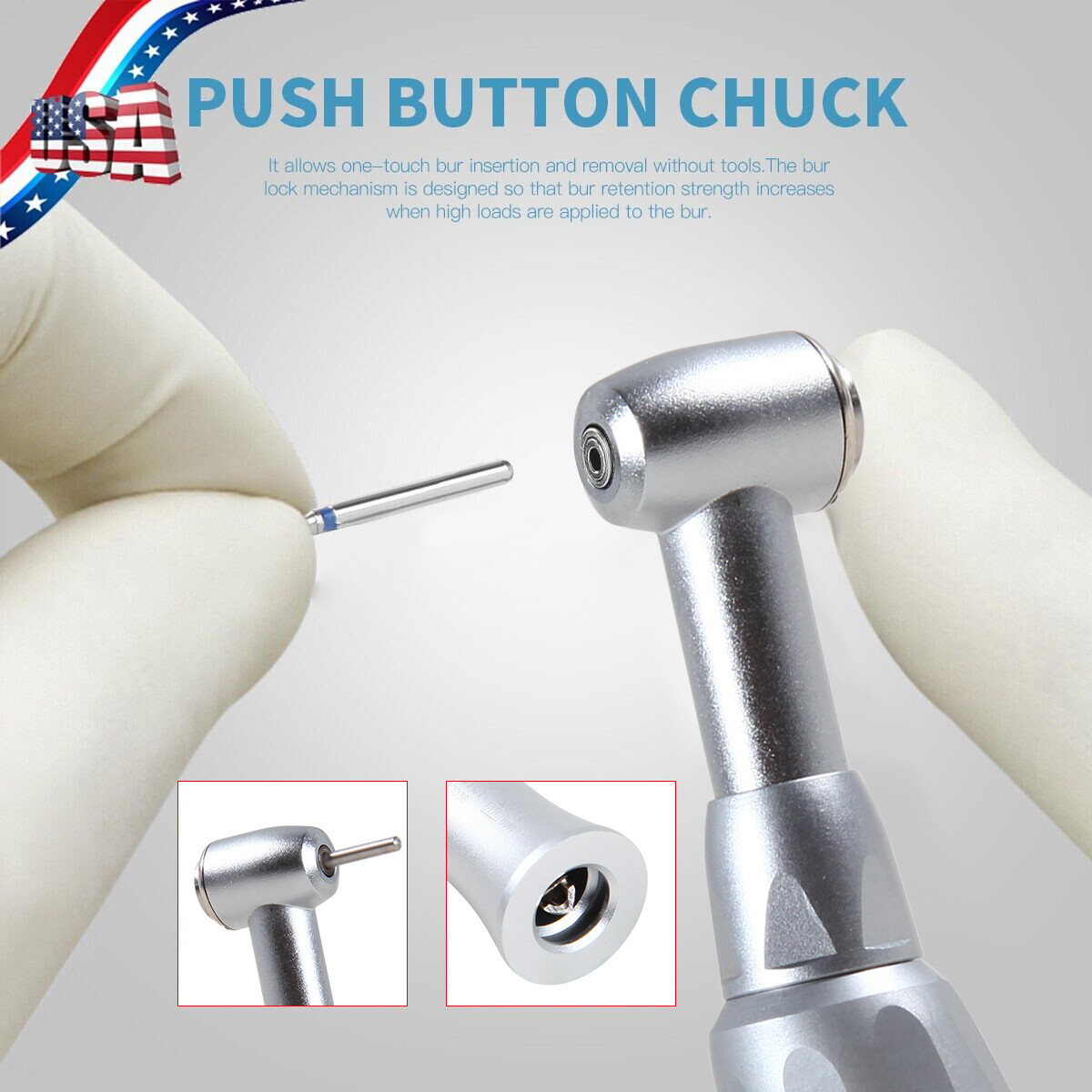 NSK Style Dental Slow/Low Speed Push Contra Angle Handpiece Fit FG 1.6mm Burs