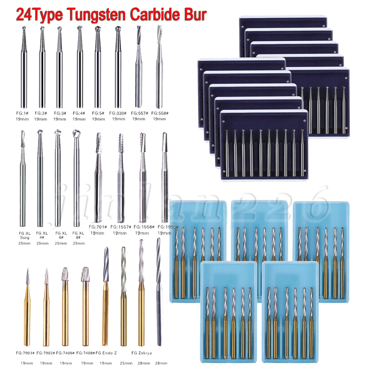 Dental Surgical/Regular 25mm/19mm Carbide Burs Friction Grip FG Pear Round Drill