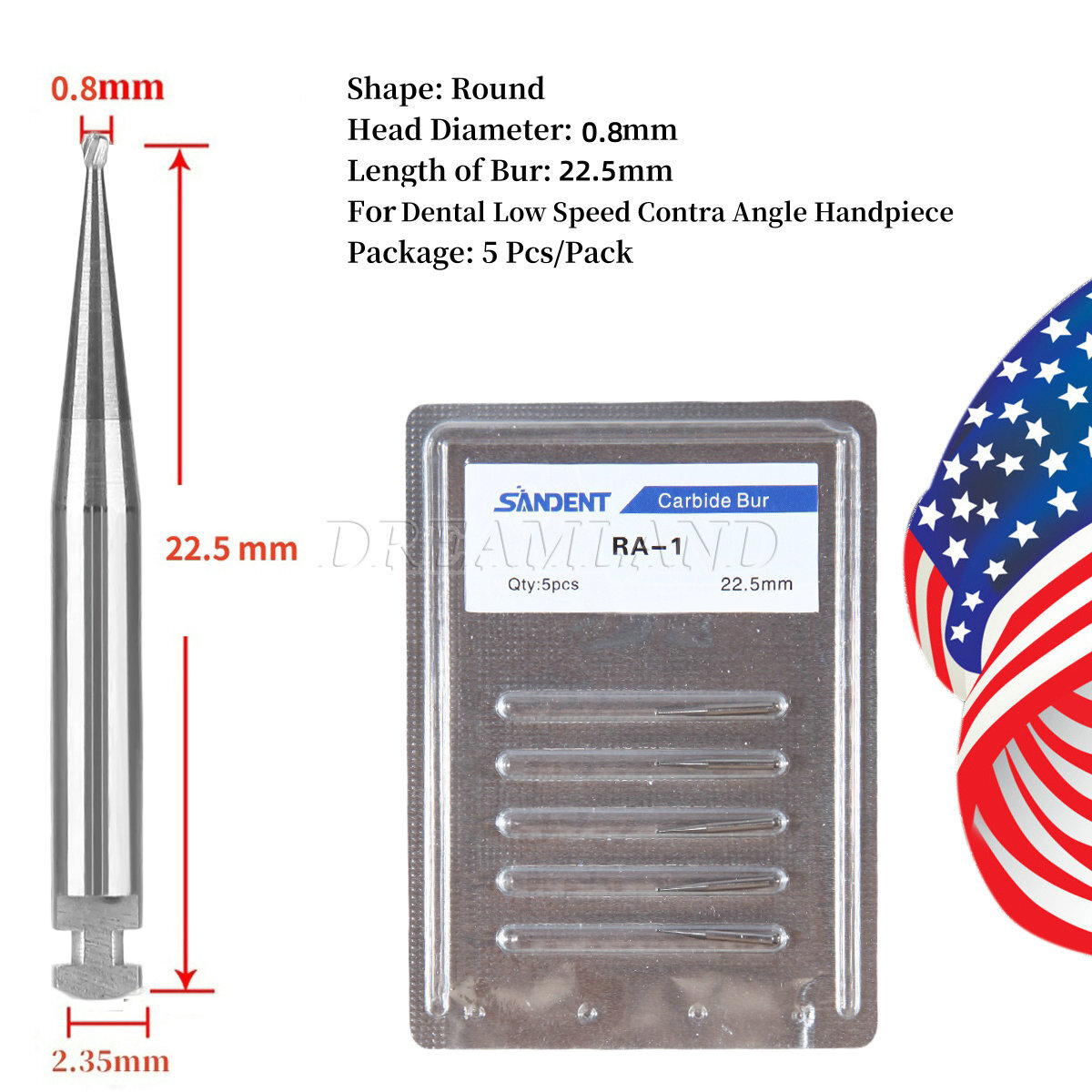 RA #1-8 Regular Round Carbide Burs for Slow Speed Latch RA1-RA8 Dental