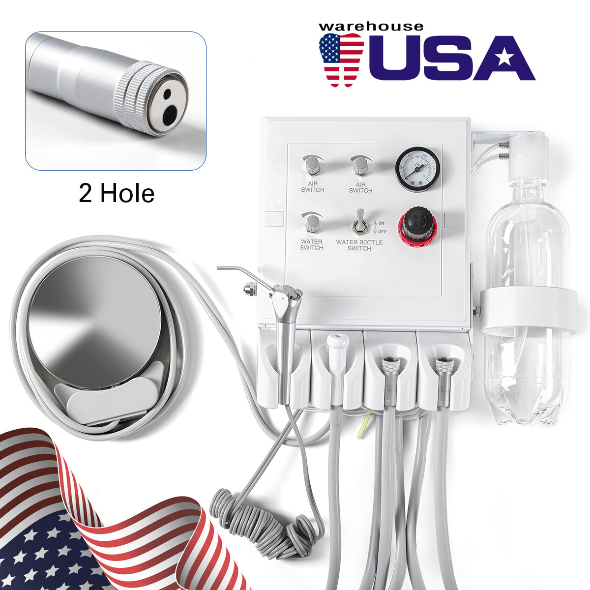 Dental Portable Turbine Unit w/ Weak Suction Connect Compress+Handpiece Tube