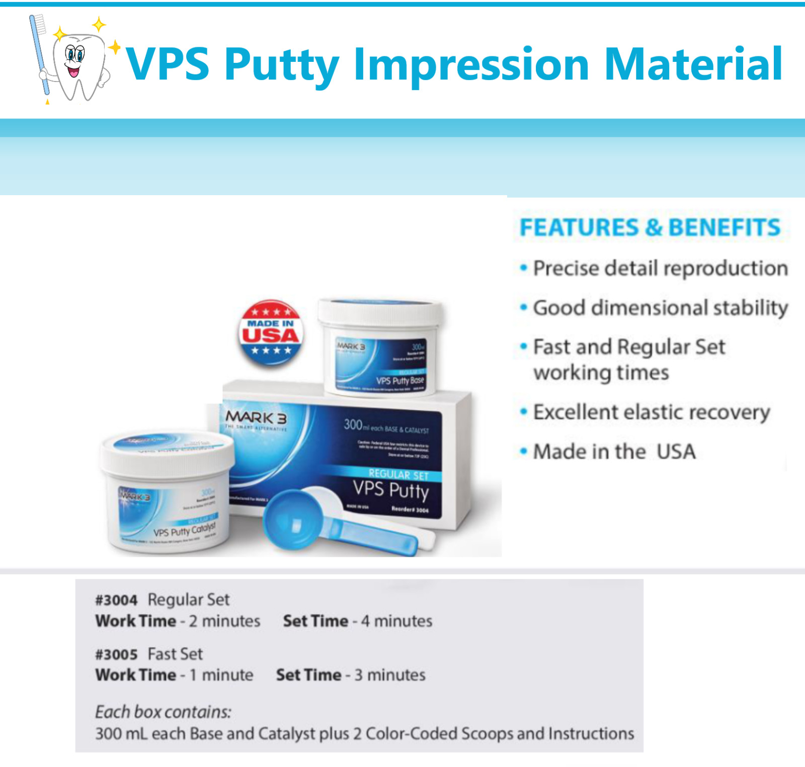 Dental VPS Putty Set VPS Impression Material Base or Catalyst 600 ml, Made in US