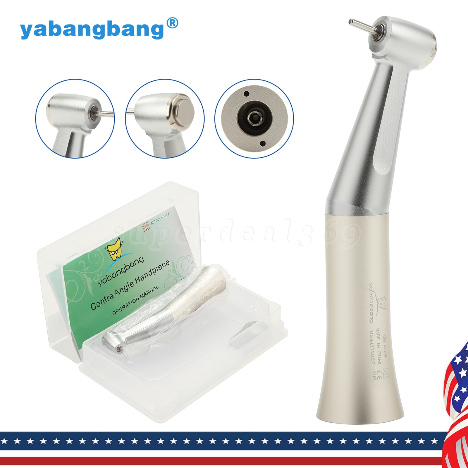 1-5 PCS Dental Low Speed Handpiece Push Contra Angle fit FG Burs 1.6mm E-type dt