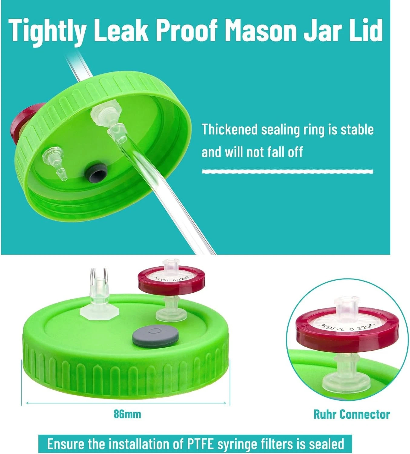 Mason Jar Lid Needle filter Lliquid Culture Lid with Tubing Mushroom growing Lid