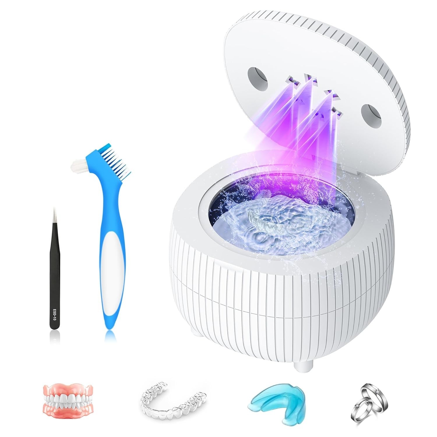 Ultrasonic Retainer Cleaner Machine, 45khz 25W Dental Cleaning Pod for Denture,