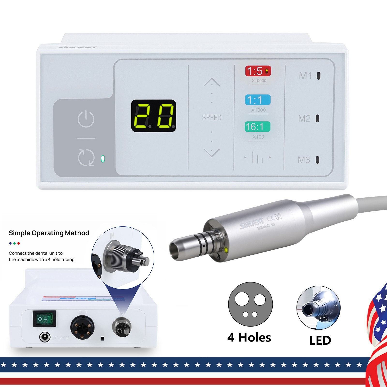 Burr Dental High Speed Fiber Optic Led Handpiece Push 3spray 2H Dentist USA