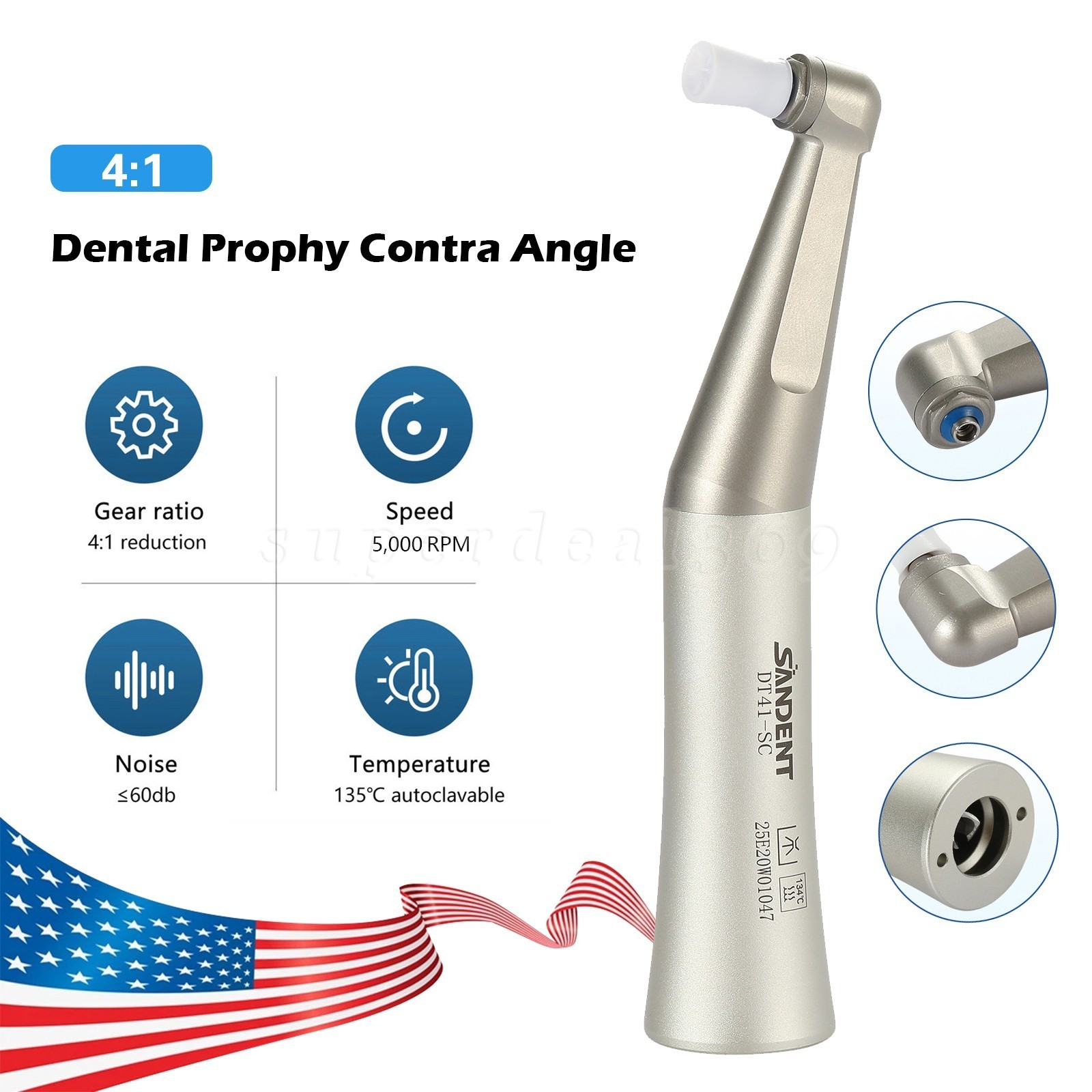 1-10 PCS Dental Prophy Handpiece Contra Angle 4:1 Screw Polishing Head Low Speed