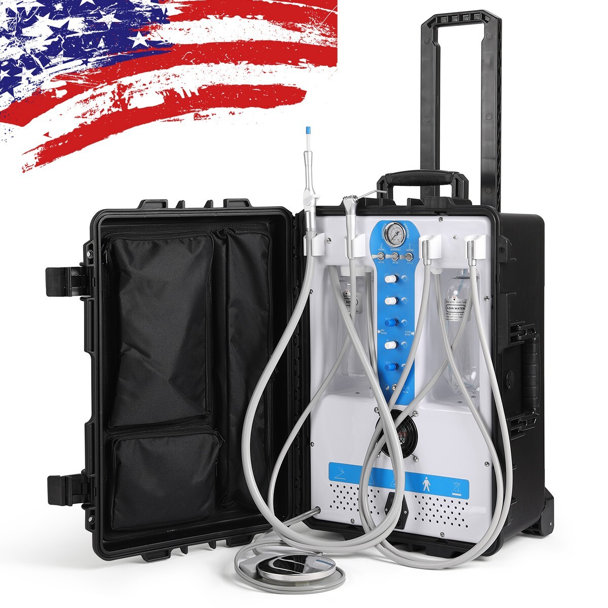 P204S Mobile Portable Dental Unit System Built-in Air Compressor Rolling Case