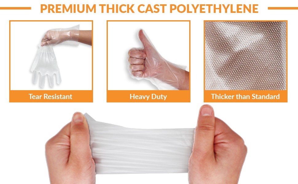 200 BPA Disposable Heavyweight Cast Poly CPE Gloves, Embossed PE Plastic Glove