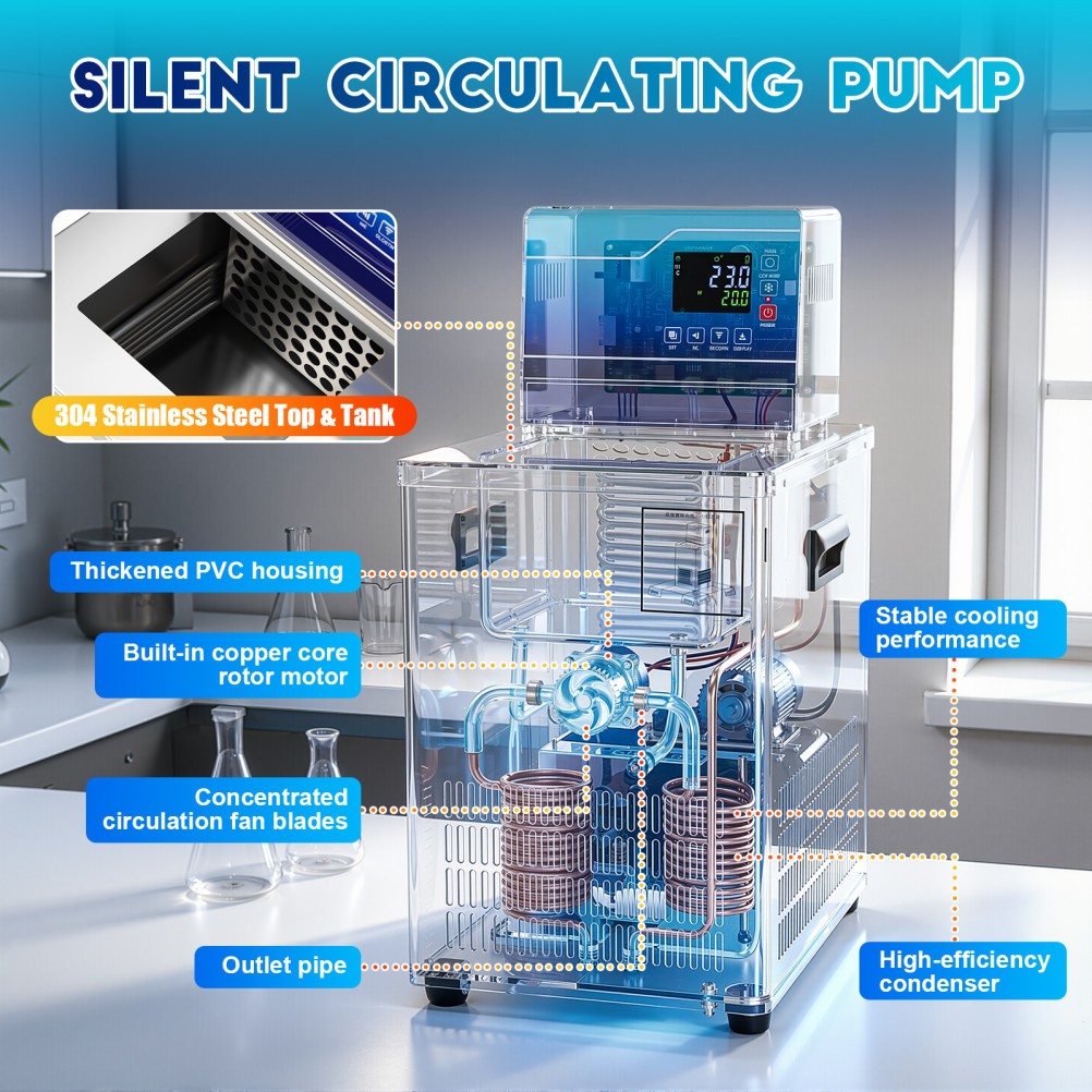 Lab Chiller Circulator 6L -20℃ 100℃ 110V Recirculating Cooling Water Bath Pump