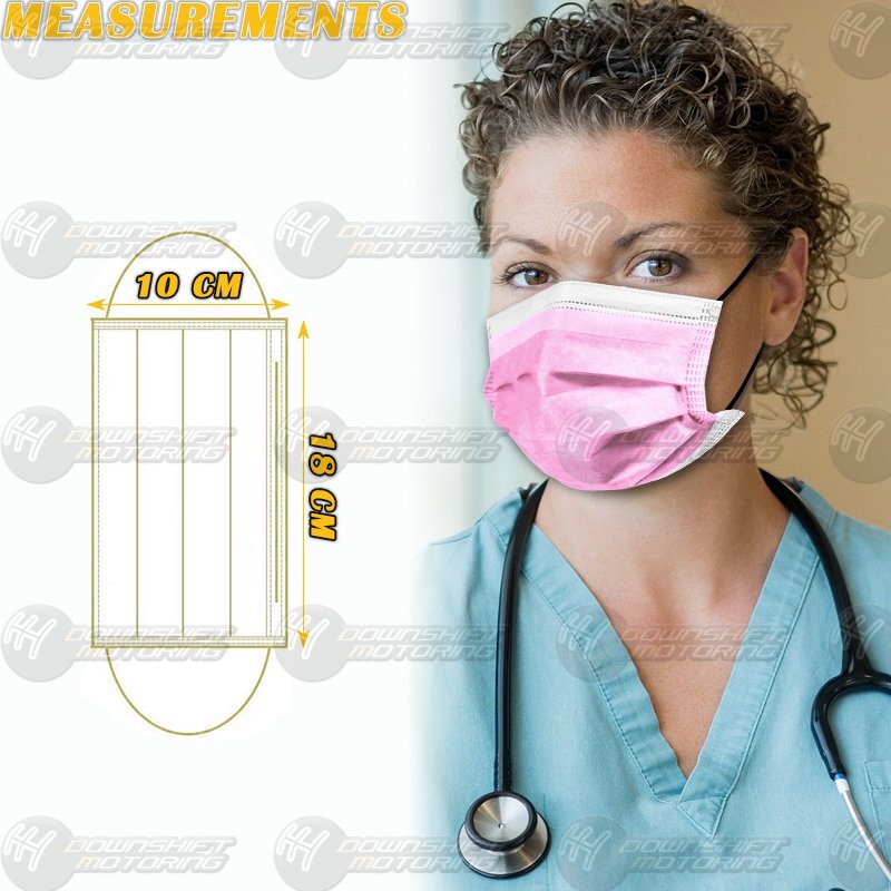 New 50 PCS PINK Face Mask Non Medical Surgical Disposable 3-Ply Mouth Cover IP