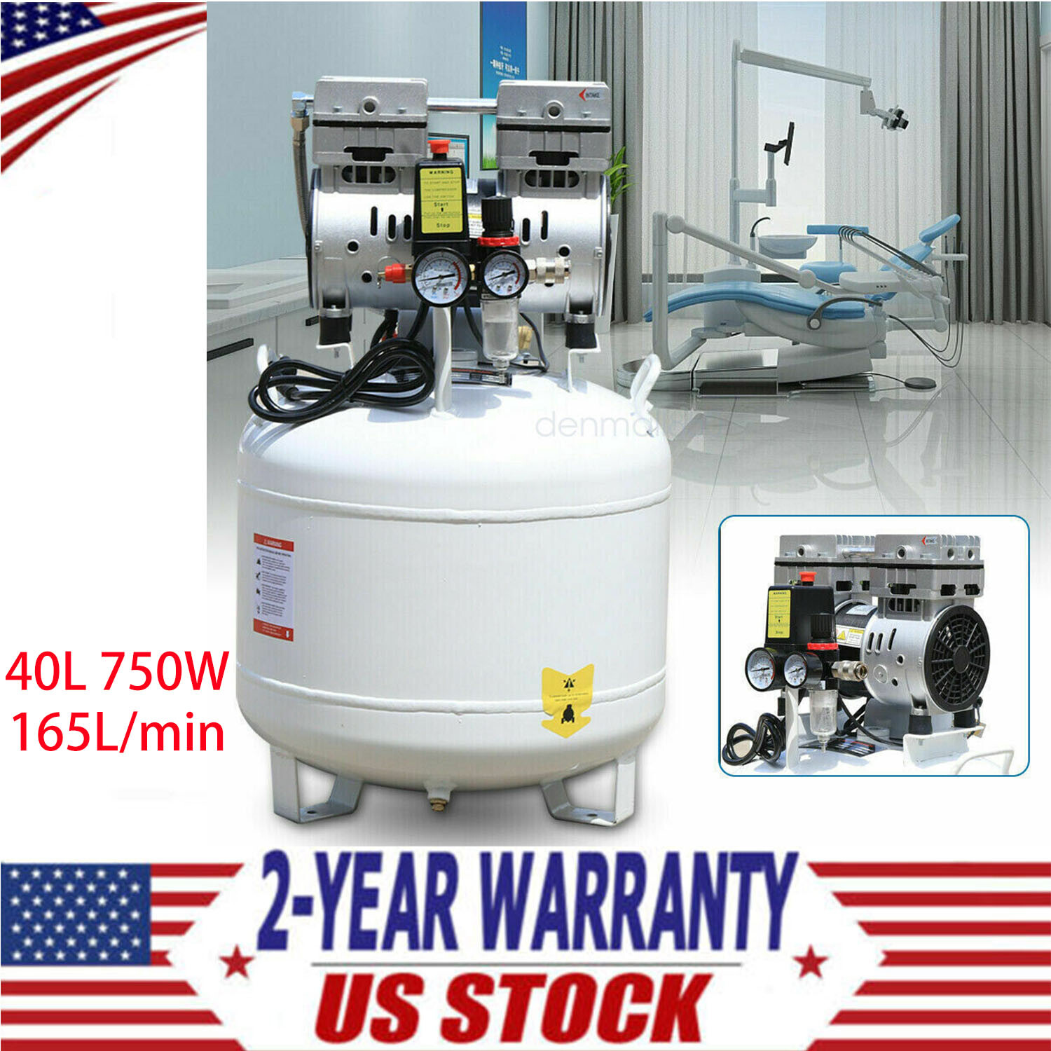 40L 750W 165L/min 110V/60HZ Dental Medical Air Compressor Silent Air Compressor