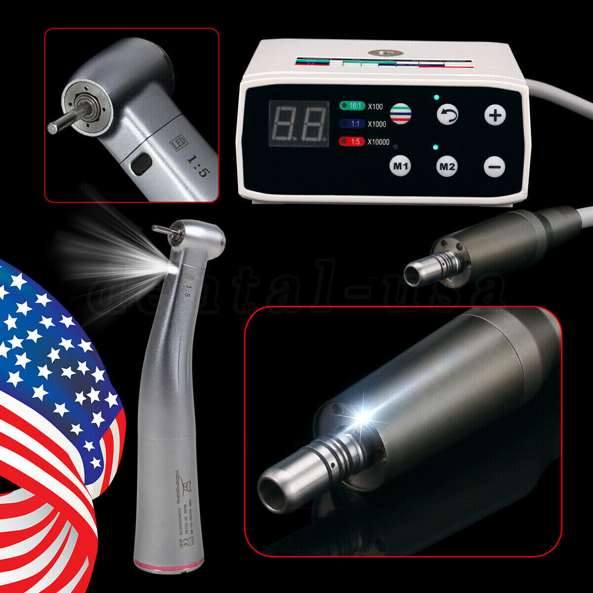 NSK Dental Electric Brushless MicroMotor+Fiber Optic 1:5 Increasing Contra Angle