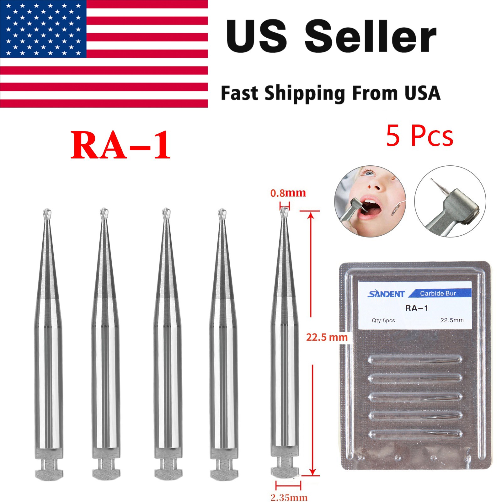 5-100 Dental Carbide Round Burs Regular Length Latch Burs Low Speed RA 2 4 6