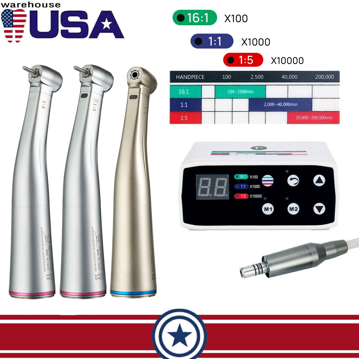 NSK Style Dental Brushless LED Electric Micromotor 1:1/1:5 Increasing Handpiece