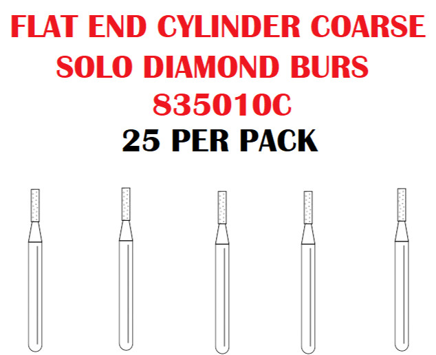 Premier Dental SOLO Premium Diamond Burs FLAT END CYLINDER 835010C 25pcs USA