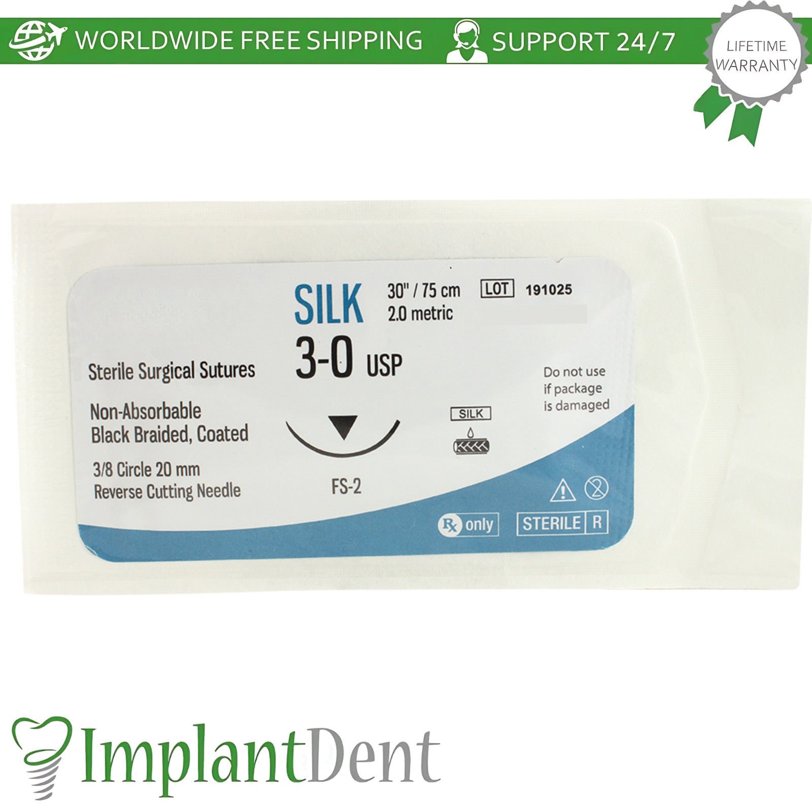 X5 Braided Silk Dental Thread Black Silicone 12pcs SteriIe Individual Packs