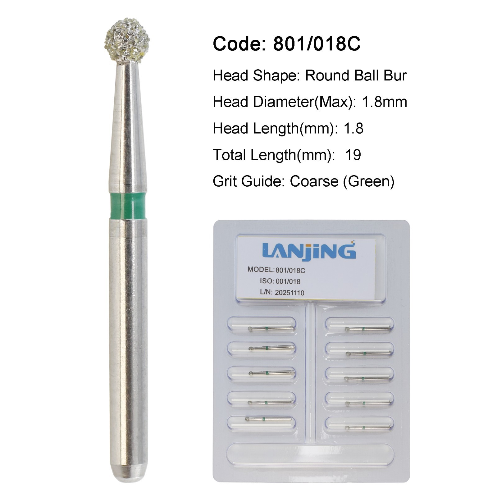Dental Diamond Burs Round Surgical Long Ball Barrel FG High Speed 801 801L 811