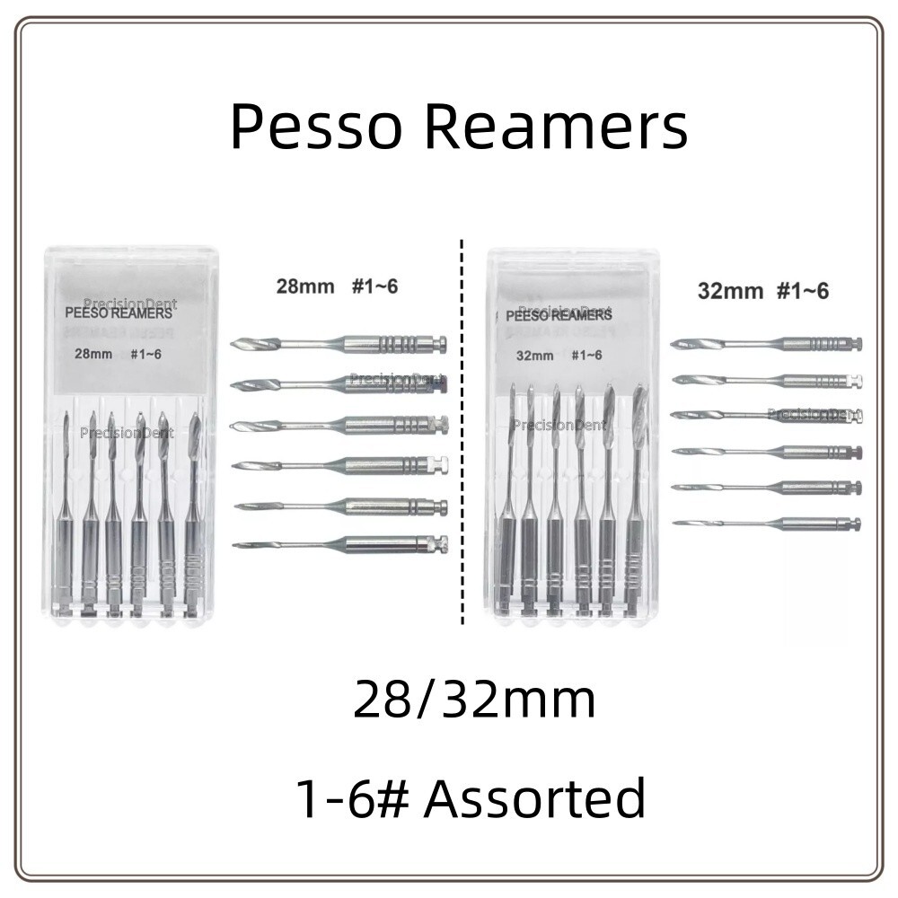 Dental Pesso Reamers Rotary 32/28mm Stainless Endo Files for Engine Use #1-6