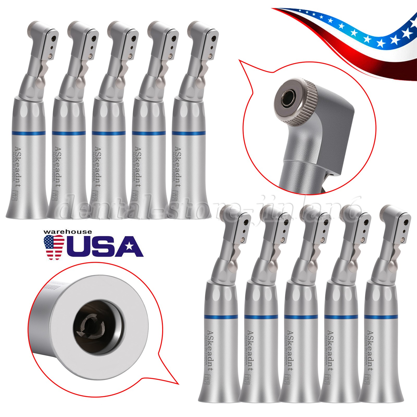 10 ASkeadnt Dental Slow Low Speed Handpiece Contra Angle Latch Burs EX203C