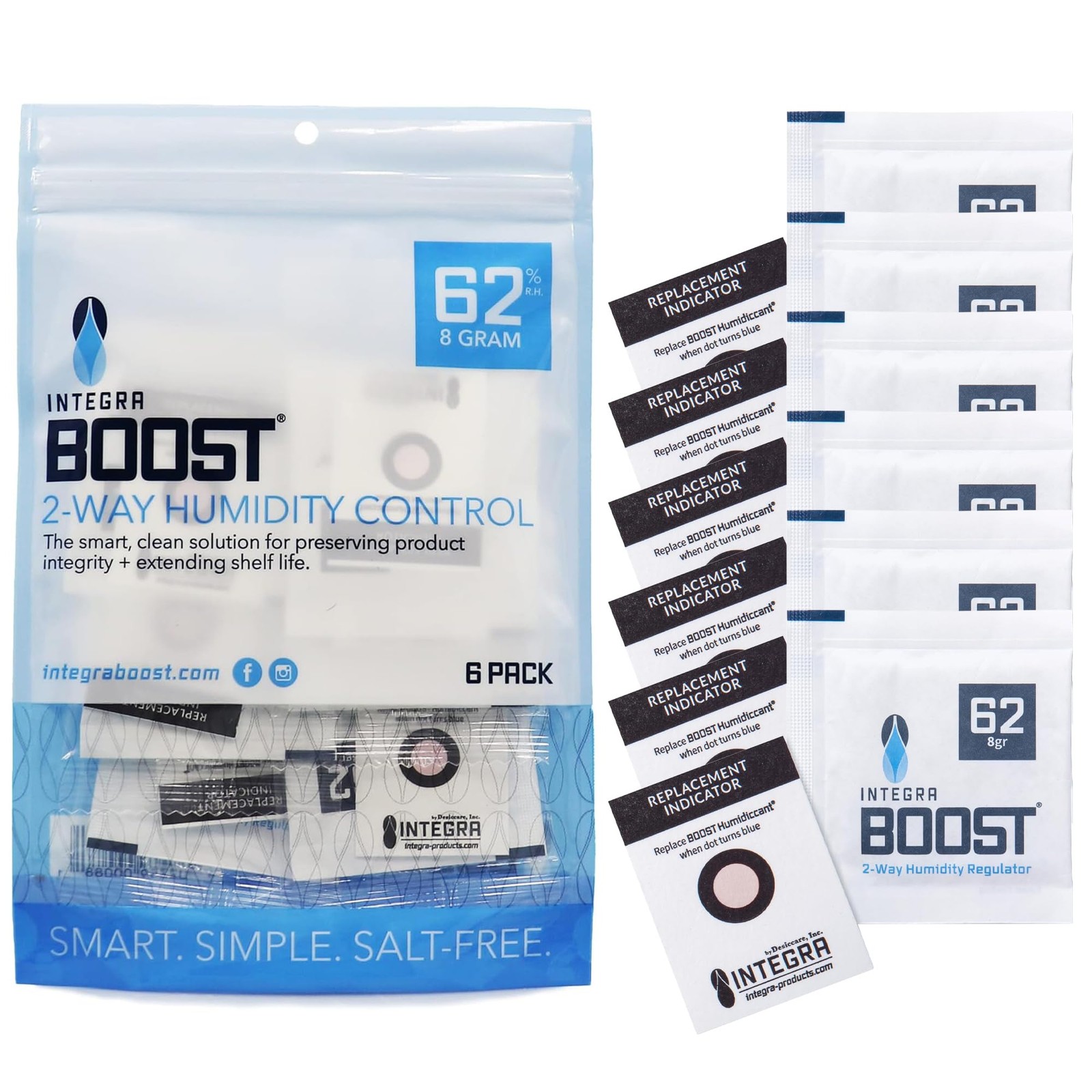 Integra Boost 62% RH, 2 Way Humidity Control Packs – 8g Size Pack of 6, white