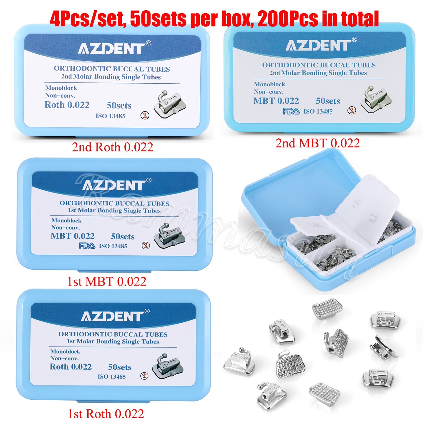 AZDENT Dental ortodoncia tubo bucal unible monobloque MBT/Roth 022/Brackets