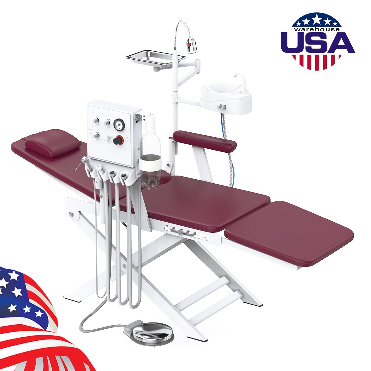 Dental Portable Folding Chair+Turbine Unit+LED Light+Spittoon+Tray+Foot Pedal 4H