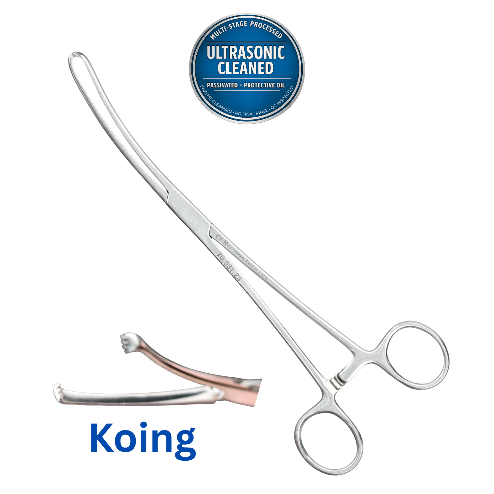 Konig 7053123 Teale Tenaculum Forceps, 3×4 Teeth, CRV, 9″ – Ultrasonic Cleaned