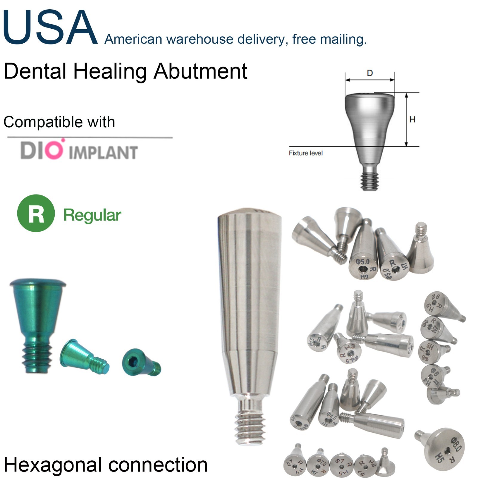 US Compatible Multi Implant system Healing Abutment Titanium Dental Gingival Cap