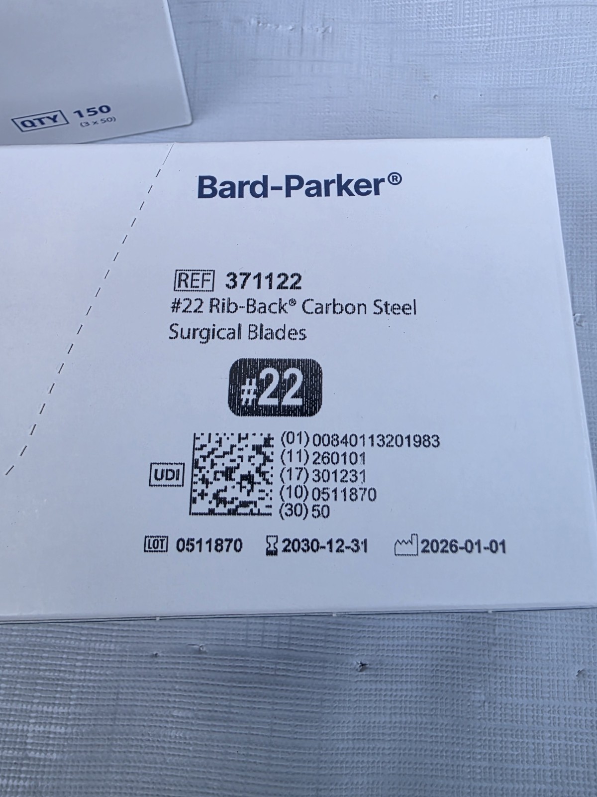 Bard-Parker Sterile Surgical Blades Carbon Steel No. 22 Box of 50 Exp 2030