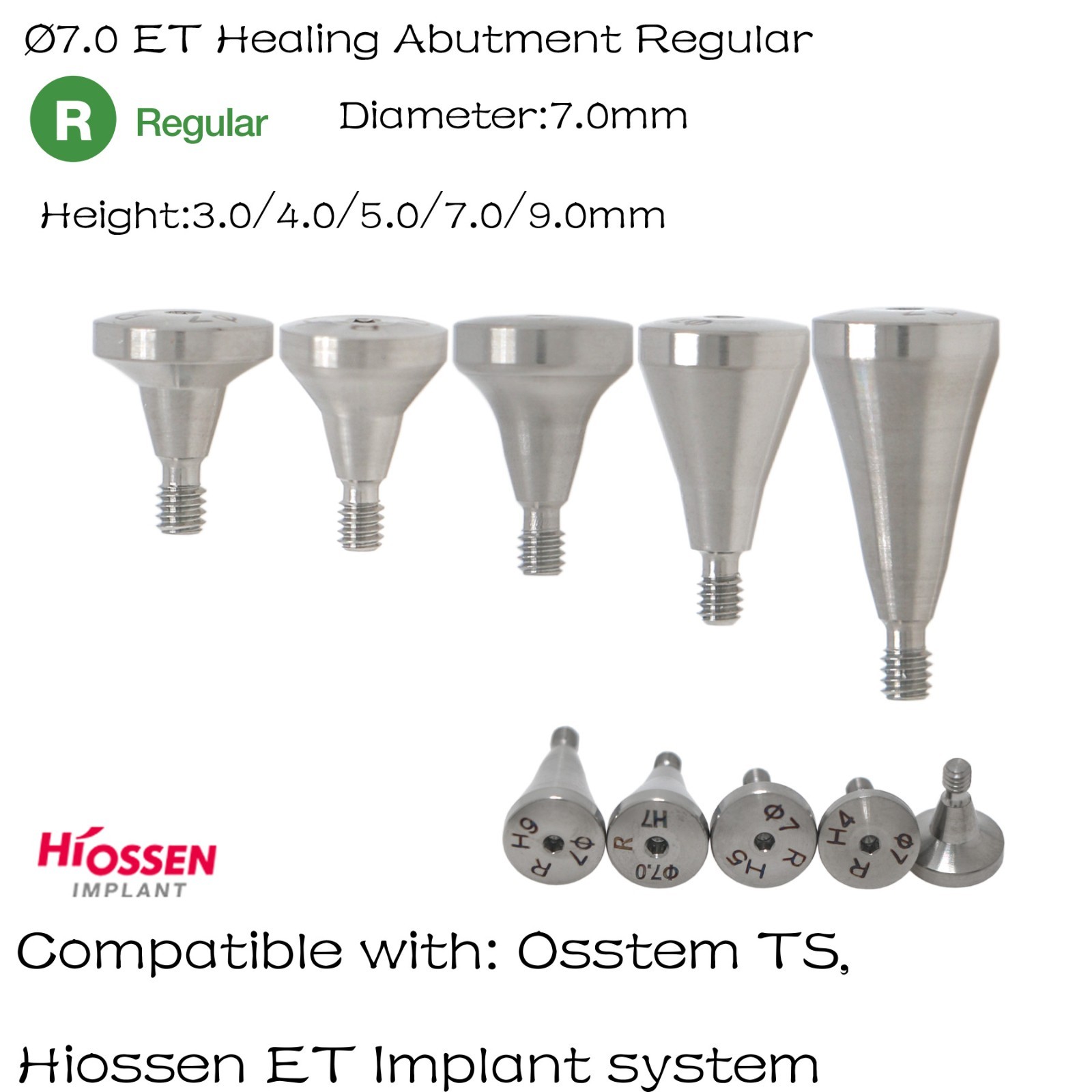 Regular Conical Connection Healing Cap Abutment 3-9mm Height Fits Hiossen Osstem