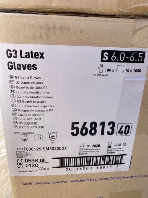 56813 Kimtech G3 Latex Gloves, Ambidextrous, 12, Small, Natural Color 1,000/Case